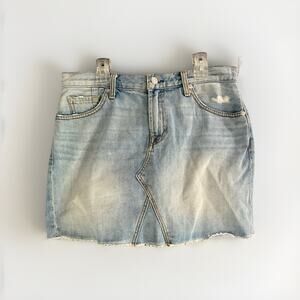 7 For All Mankind Frayed Hem Denim Distressed Mini Skirt 27 Festival Boho Y2K